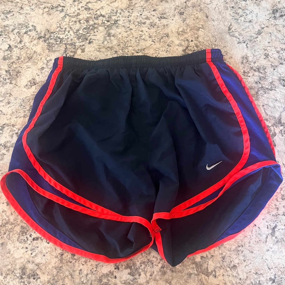 Nike Navy and Orange Athletic Shorts Lightweight Design
